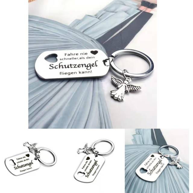 Stainless Exquisite Steel Keychain With Fahre Nie Schutzengel Angel Perfect For Any Gifting Occasion