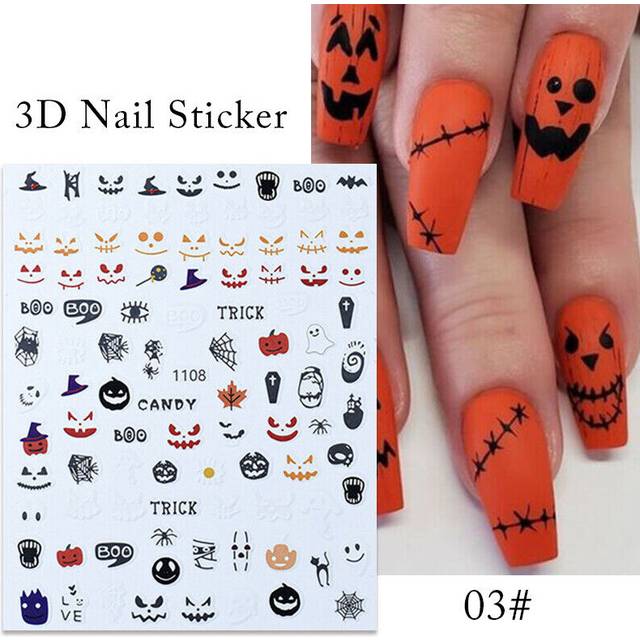 Nail Art 3D Decals Stickers Christmas Halloween Skull DIY Decoration Manicure