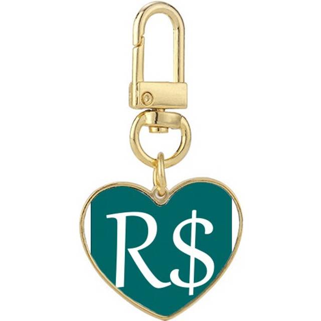 Brazil Currency Symbol Real BRL Gold Heart Keychain Metal Keyring Holder