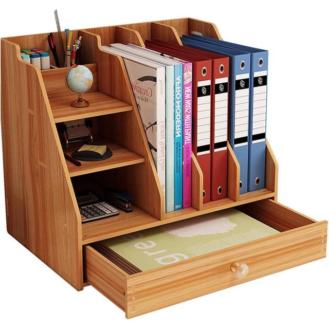 Wooden desktop organizer with drawers for office supplies storage, multifunctional desktop organizer, easy to assemble