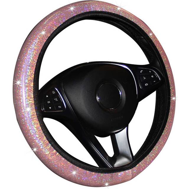 (Pink) Bling Bling Car Steering Wheel Cover,easy Install Vehicle Hubs Not Moves