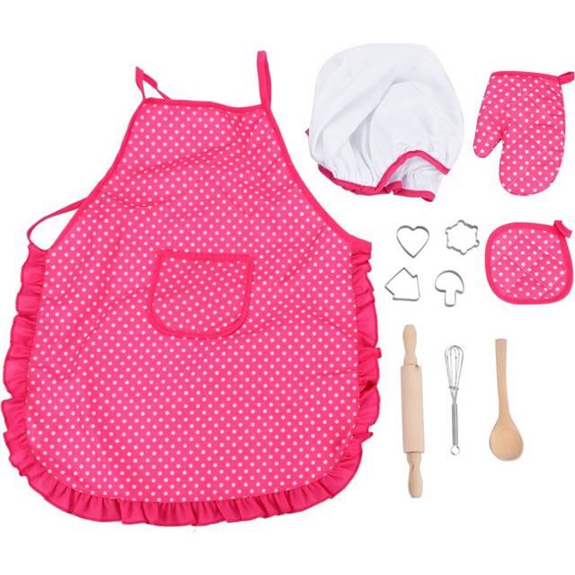 Children Chef Set, DIY Cooking Baking Suit Toys Set Pretend Play Clothes Apron Gloves Hat Cooker with Utensils for Girls Children's Day Gift