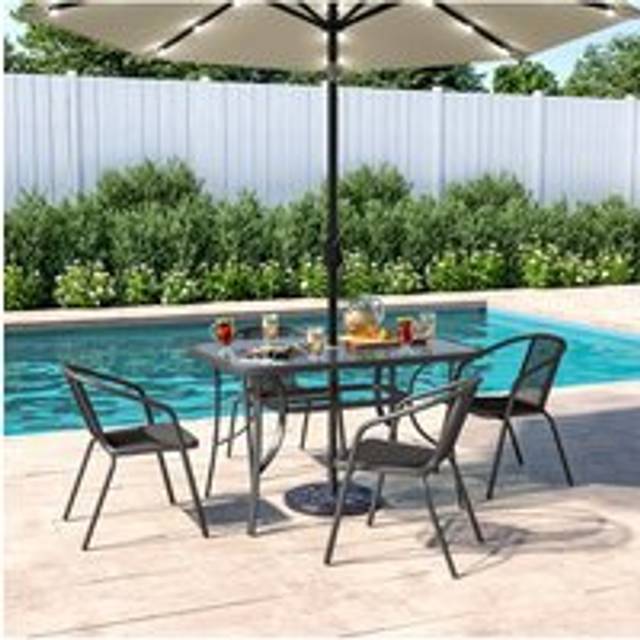 4 Person Patio Garden Dining Set With Umbrella - Black - One Size