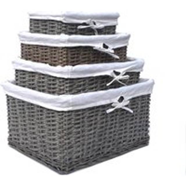 (Grey, Full Set (S+M+L+XL)) Willow Wicker Wider Deep Nursery Storage Basket