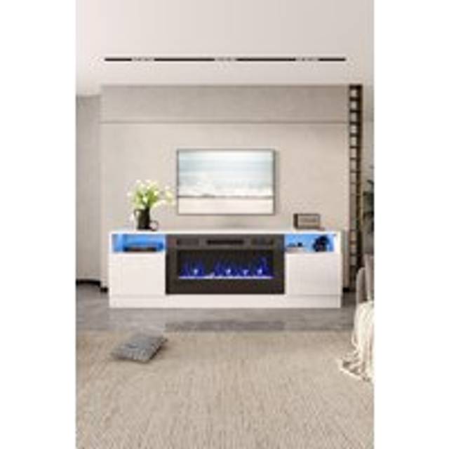 Fireplace TV Stand with 36" Electric Fireplace,LED Light Entertainment Center,Fireplace for The Living Room TV Stand,White - One Size