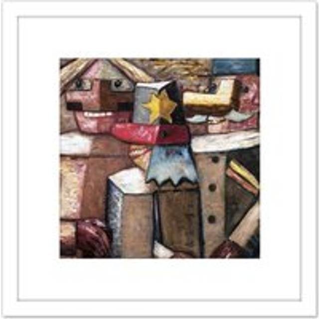 Makowski Railwaymen Naive Cubist Painting 8X8 Inch Square Wooden Framed Wall Art Print Picture with Mount - White - One Size