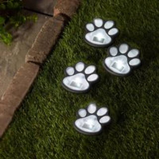 Set of 4 Solar Powered Paw Print Design Garden Stake Lights - Black - One Size