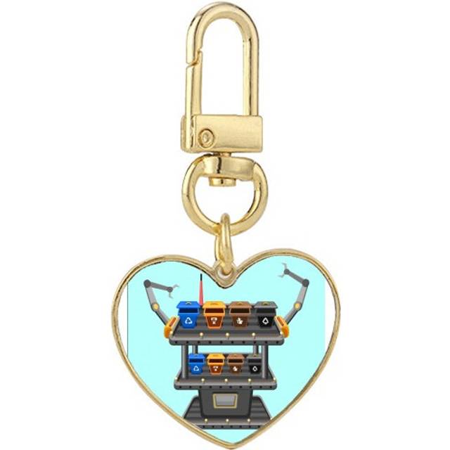 Garbage Rubbish Sorting Machine Shelf Gold Heart Keychain Metal Keyring Holder