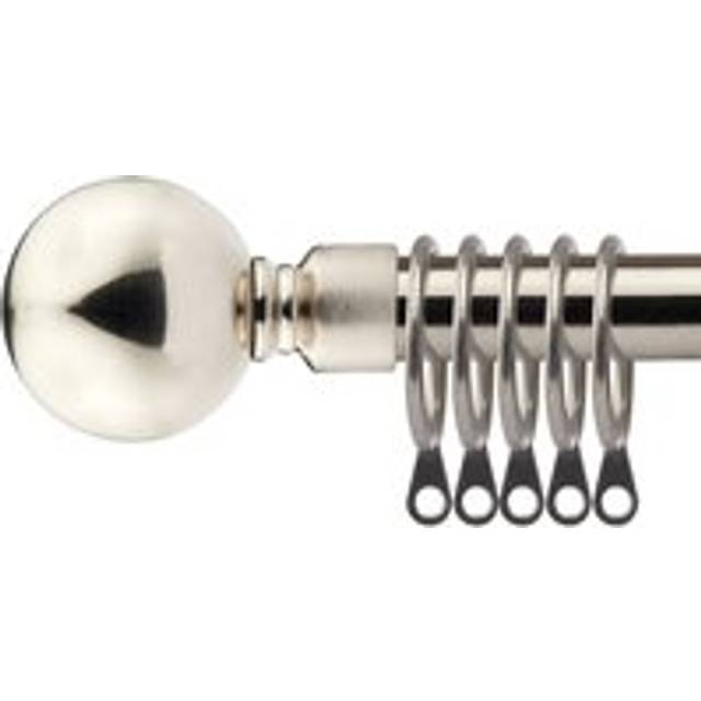 New Edge Blinds 160-300cm Extendable Brushed Silver Sphere Metal Curtain Pole - 160 - 300cm