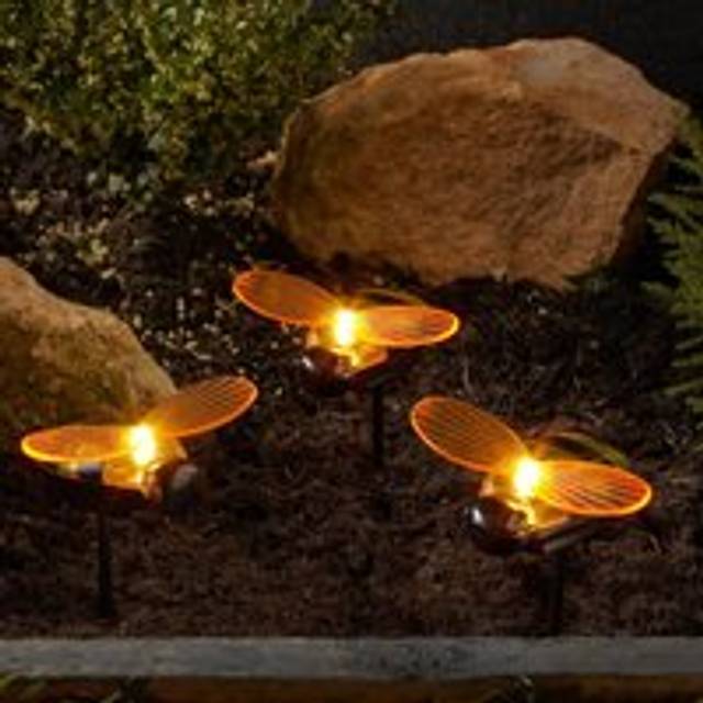 Set of 6 Solar Powered Bee Outdoor Garden Stake Lights - Yellow - One Size