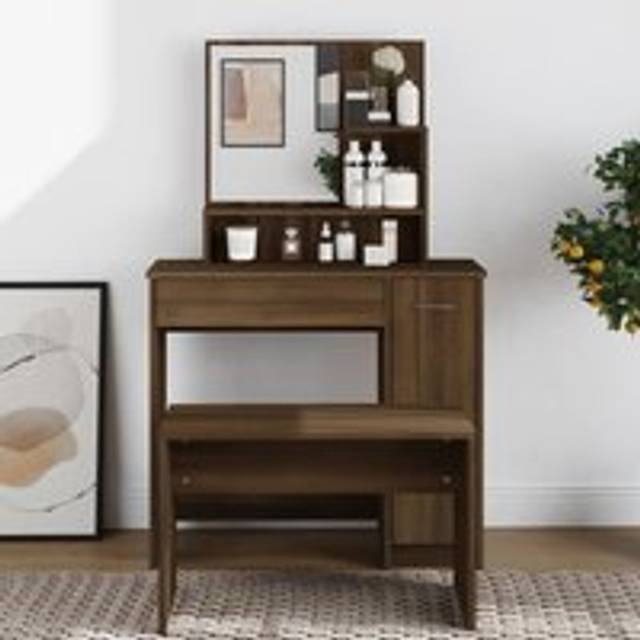 Dressing Table with Mirror Brown Oak 86.5x35x136 cm - One Size