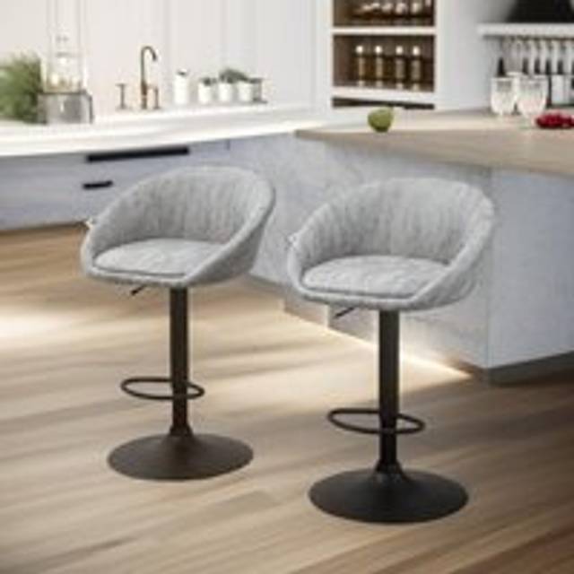 2PC Height Adjustable 360 Swivel Barstools Set With Backrest Kitchen Livingroom Furniture - Light Grey - One Size