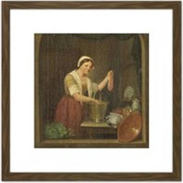 De Ruyter The Kitchen Maid Portrait Painting 8X8 Inch Square Wooden Framed Wall Art Print Picture with Mount - Brown - One Size