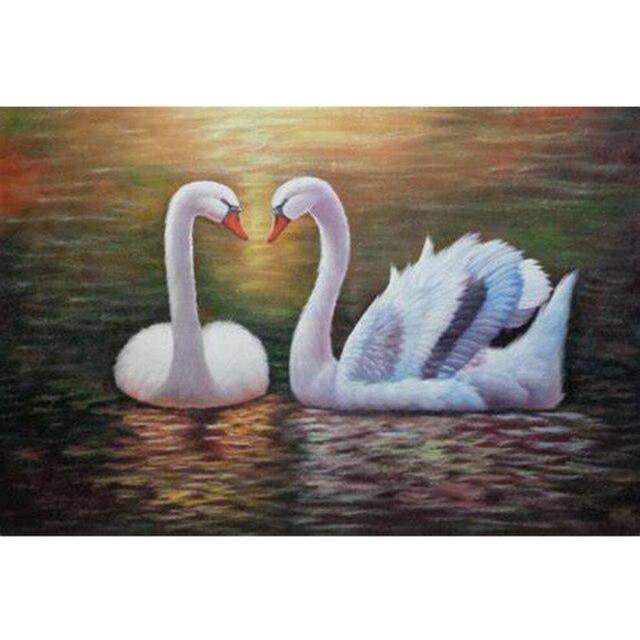 (Beige, 20X30CM) DIY 5D Diamond Painting Swan Animal Mosaic Full Round Diamond Embroidery Landscape Lake Rhinestone