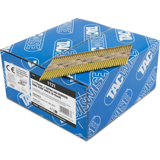 Tacwise 1121 3.1 / 75 mm Extra Galvanised Framing Nails, D Head, Ring Shank, 34Â° Inclined
