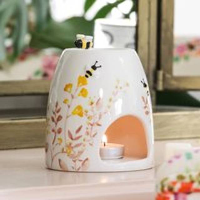 Dusky Pink Floral Bee Ceramic Wax Burner - cream/pink/yellow - one size