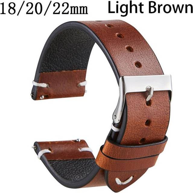 (light brown, 22mm) Quick Release Watchband Cowhide Watch Bracelet Leather Watch Strap Oil Wax Leather 18mm 20mm 22mm - Brown