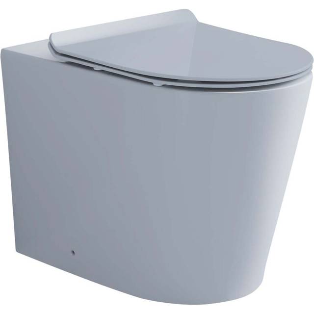 Grey Back to Wall BTW Toilet Ceramic WC Pan & Soft Close Seat Modern