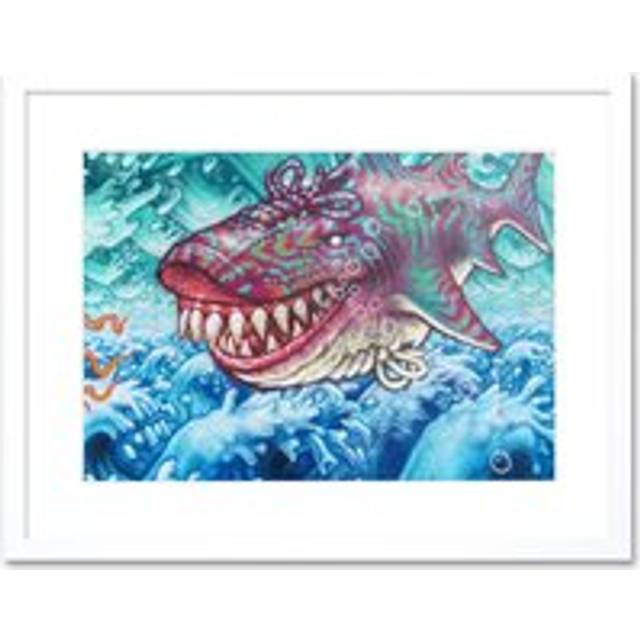 Wall Art Print Graffiti Shoe Shark Mural Street Art Framed - White - W7 inch x H9 inch