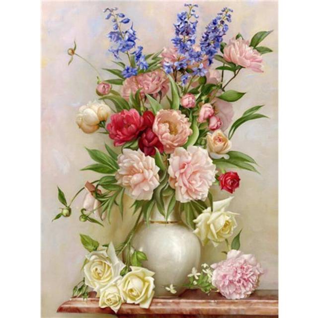 (30X40CM, Brown) DIY 5D Diamond Painting Peony Rose Flower Modern Home Decor Full Round Drill Diamond Embroidery