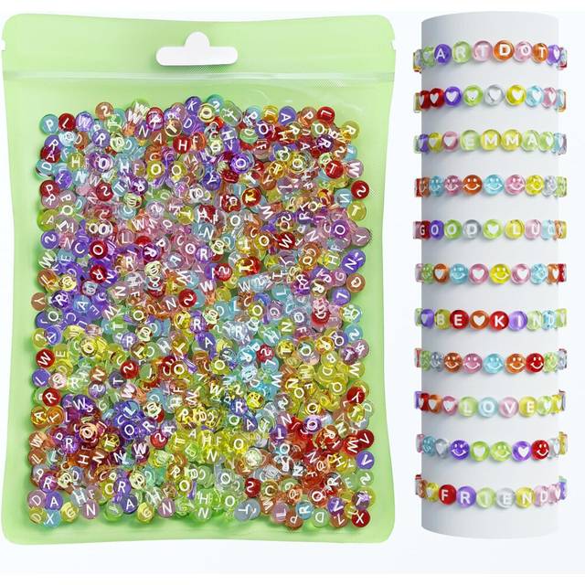 800 Pieces Letter Beads for Friendship Bracelets Jewelry Making Kit, 28 Patterns and 8 Colors of Alphabet Beads, Assorted Colorful Preppy Beads for Te
