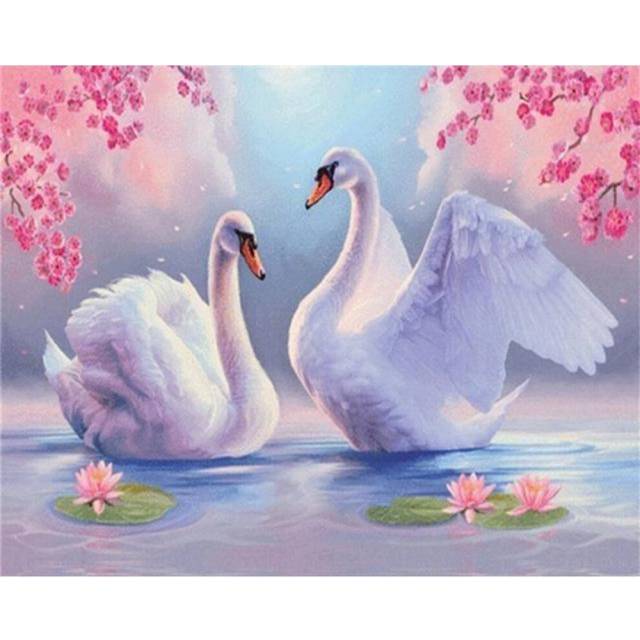 (Grey, 20X30CM) DIY 5D Diamond Painting Swan Animal Mosaic Full Round Diamond Embroidery Landscape Lake Rhinestone