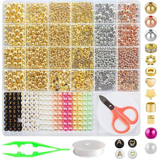 2400pcs Gold Beads for Bracelet Making Kit,Spacer Beads Set with Gold Letter Beads for Jewelry Making,Gift for Girls