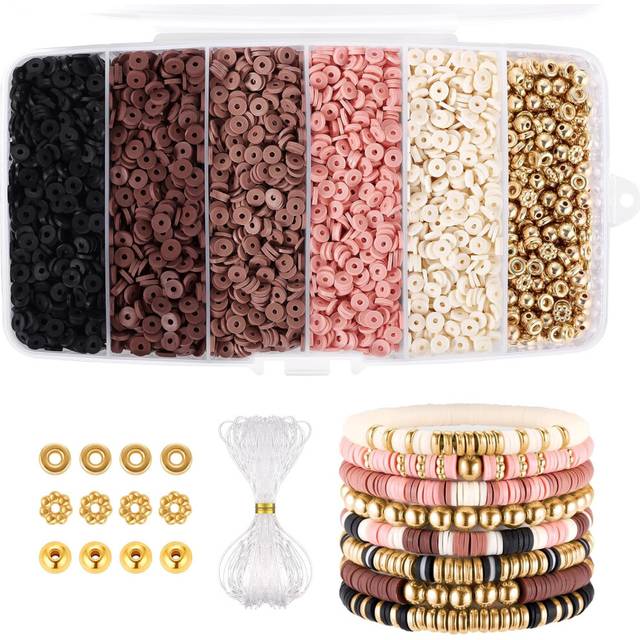 5200+ Pcs Brown Clay Beads Bracelet Making kit, Heishi Beads Polymer Clay Beads for Jewelry Making, Friendship Bracelet Kit with Gold Beads Charms for