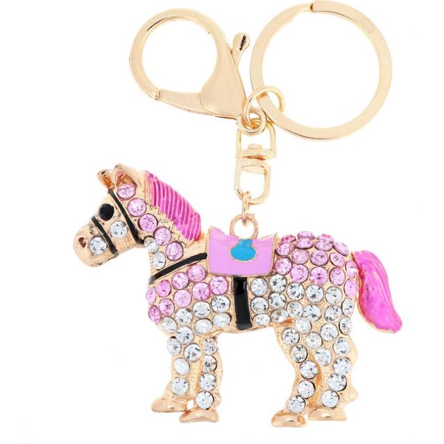 (Pink) Jewelry Hollow Shinning Rhinestone Aureate Horse Pendant Key Ring Chain