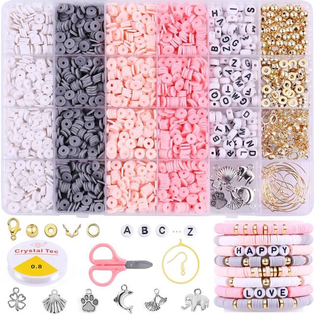 3500 PCS Pink Gray Clay Beads Kit for Bracelets Making, Polymer Heishi Beads for Jewelry Making, Friendship Bracelet Kit for Girls Adults, Spacer Lett