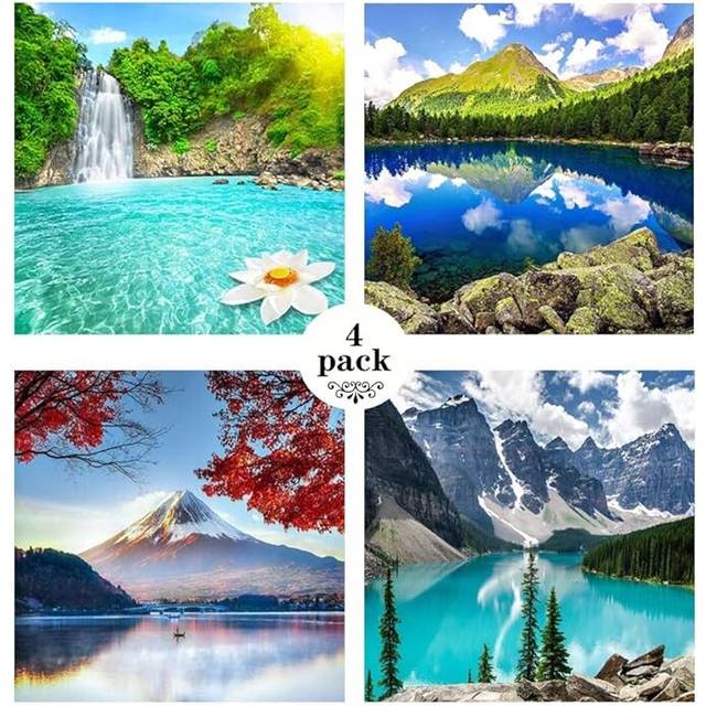 4 Pack DIY Diamond Painting Kits for Adults,Four Seasons Landscape Round Diamond Art Full Crystal Canvas Embroidery for Family Gameï¼12x12 Inch