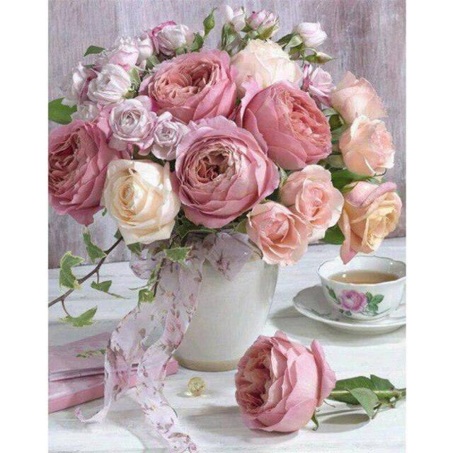 (20X30CM, Yellow) DIY 5D Diamond Painting Peony Rose Flower Modern Home Decor Full Round Drill Diamond Embroidery