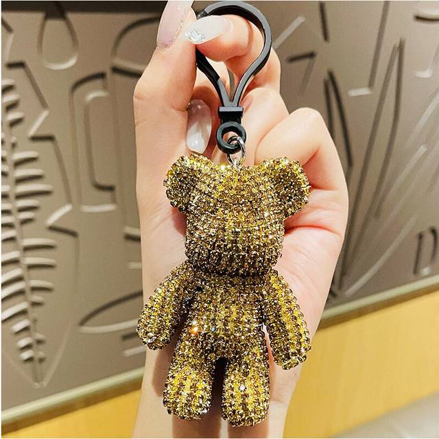 (Gold) Crystal Glamorous Bear Keychain Trendy Car Bling And Purse Accessory