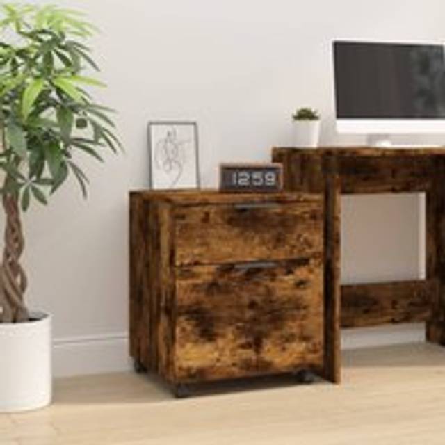 Mobile File Cabinet with Wheels Smoked Oak 45x38x54 cm Engineered Wood - Brown - One Size