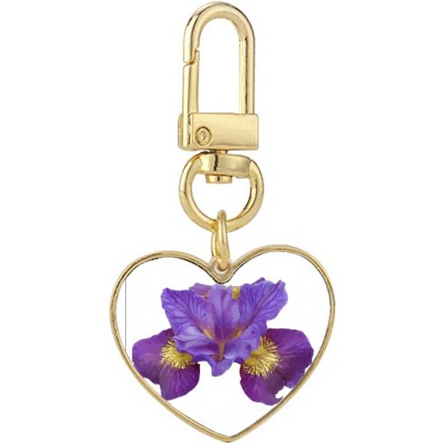 Flower Purple Orchid  Gold Heart Keychain Metal Keyring Holder