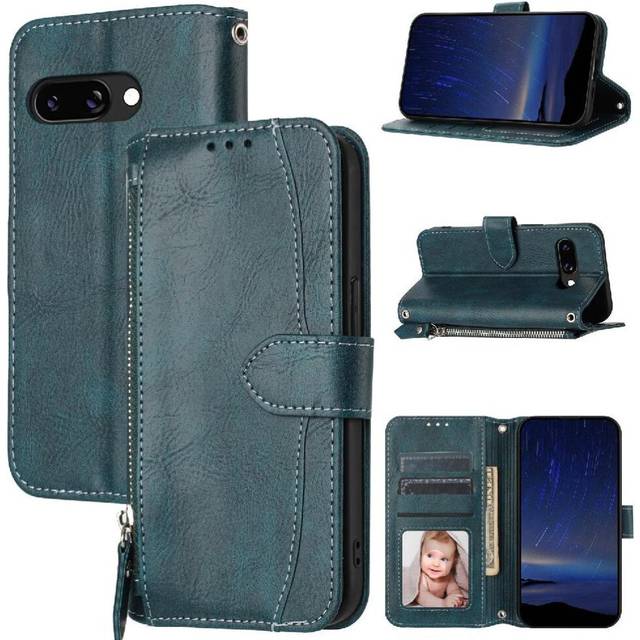 (Blue) Flip Case for Google Pixel 9a Anti Scratch Magnetic Closure Card Holder Kickstand Pu Leather