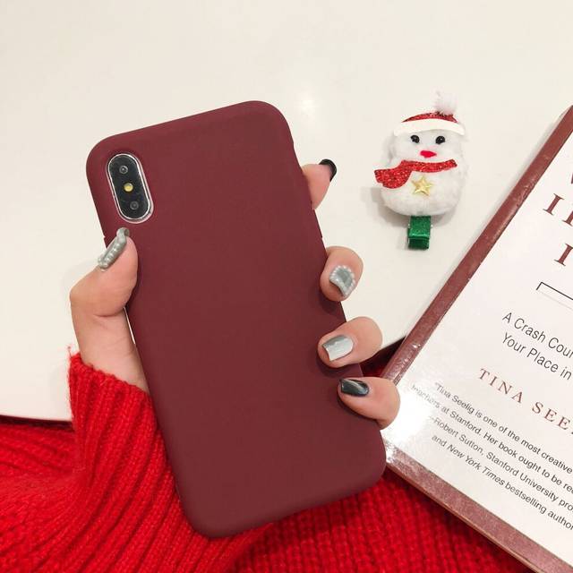 (Burgundy, For iPhone 6 Plus/6s Plus) Silica Gel Plastic Color Cover Candy Phone For iPhone XS MAX XR X 7 8 Plus Case