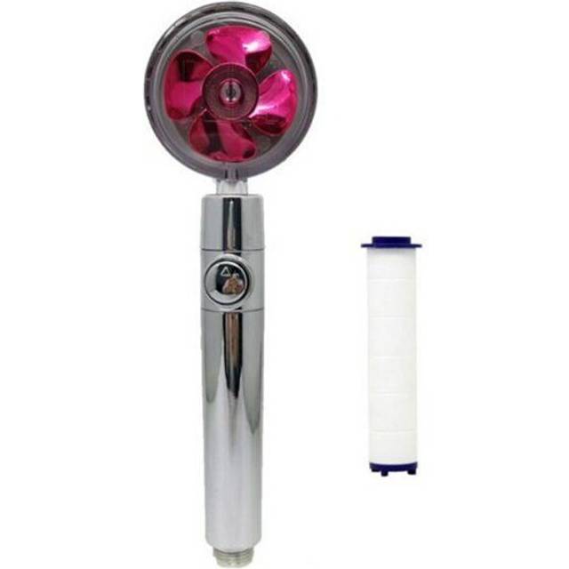 (Red) High Pressure Flow Turbo Shower Head Water Saving Spray Handheld Turbocharged Showerhead 360 Degrees Rotating Massage Filter Head Bathroom