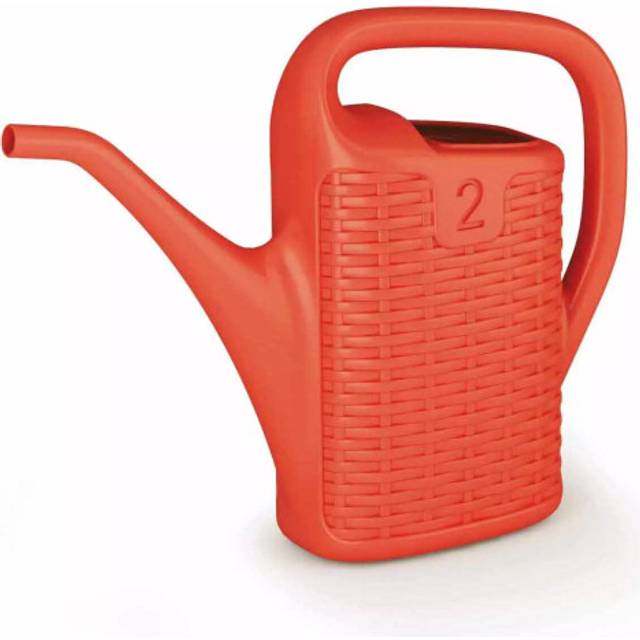 (Coral Red, 2 Litre) Plastic Rattan Watering Can Garden