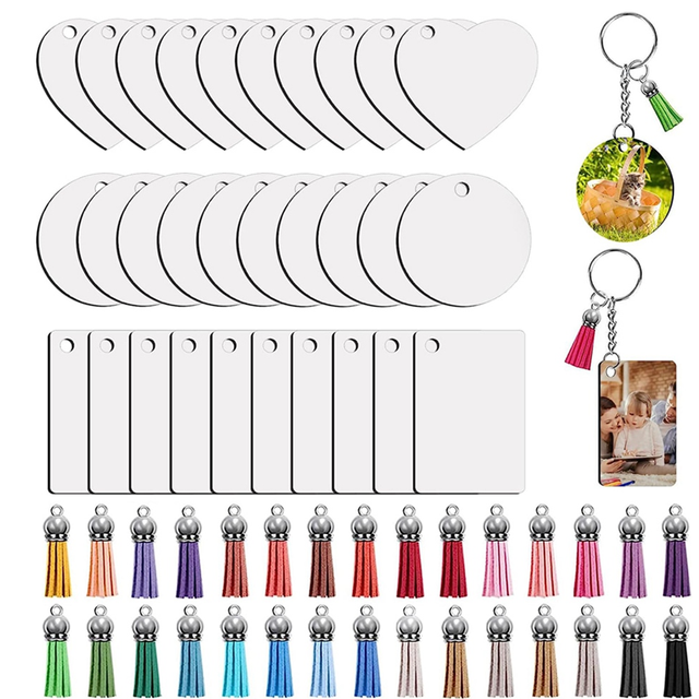 Sublimation Key Ring Blanks Set with Heat Transfer MDF Blank 3 Shapes