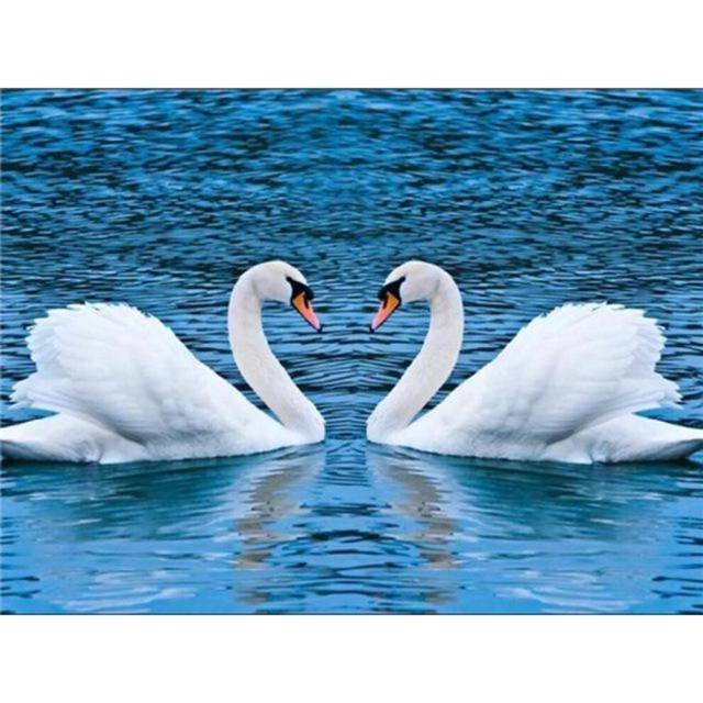 (Light Green, 20X30CM) DIY 5D Diamond Painting Swan Animal Mosaic Full Round Diamond Embroidery Landscape Lake Rhinestone