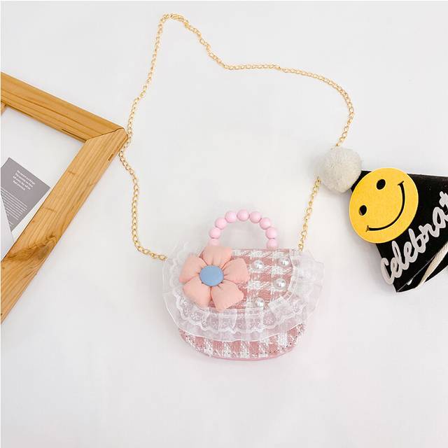 (Floral Houndstooth) Colorful And Durable Kids Mini Handbag With Pearl Details And Multiple Floral Designs For Playful Days