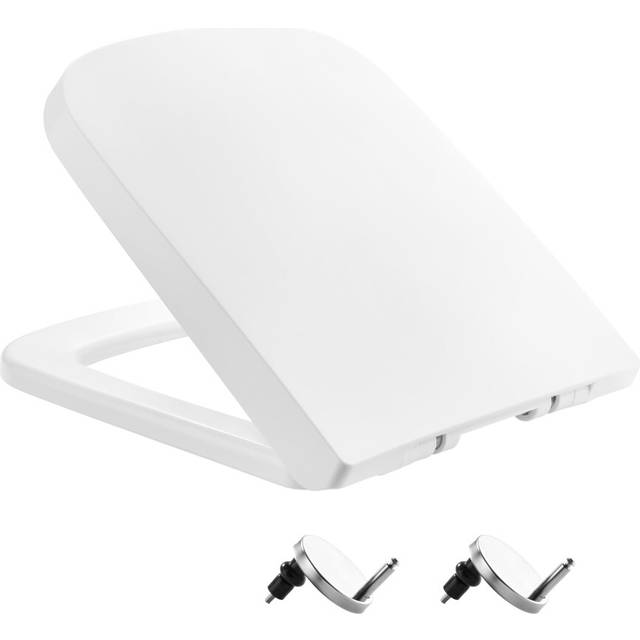 Square Toilet Seat Soft Close, Toilet Seats White with Quick Release and Adjustable Hinges for Easy Cleaning, Simple Top Fixing, Anti-Bacterial Toilet