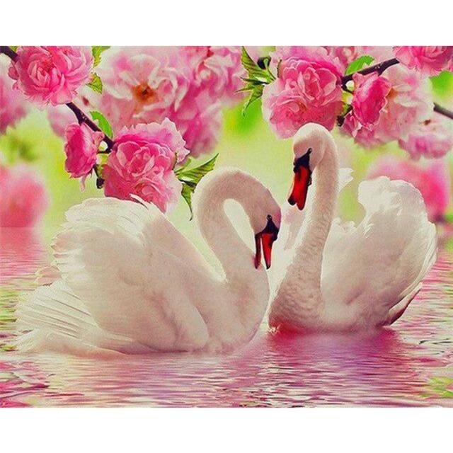 (Green, 20X30CM) DIY 5D Diamond Painting Swan Animal Mosaic Full Round Diamond Embroidery Landscape Lake Rhinestone