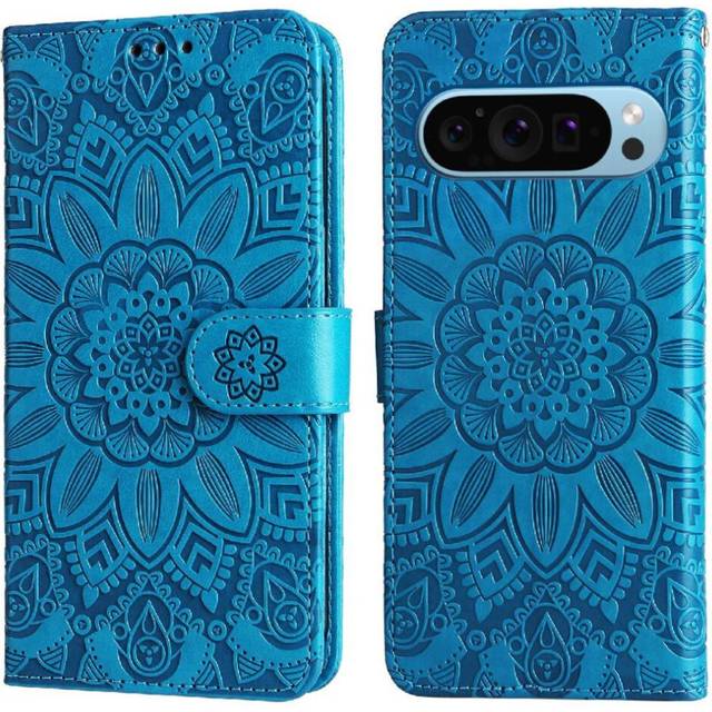 (Blue) Case for Google Pixel 9 Pro Leather Flip Card Slots Protective Cover
