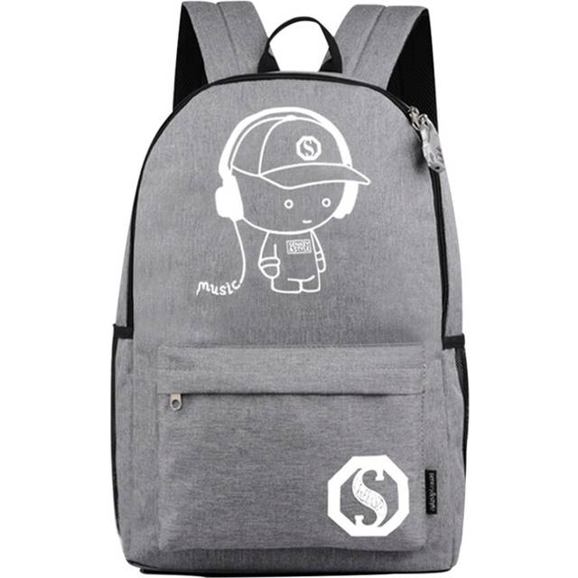 Cool Boys USB Charge Luminous Backpack Smooth Zipper Adjust Buckle For Students--C