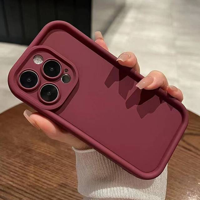 (Wine Red, For iPhone 13) Silicone Case For iPhone 16 Pro Max 15 14 13 12 Shockproof Protective Soft Cover