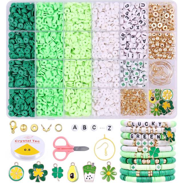 3500 PCS Green Clay Beads Kit for Bracelets Making, Polymer Heishi Beads for Jewelry Making, Friendship Bracelet Kit for Girls Adults, Spacer Letter B