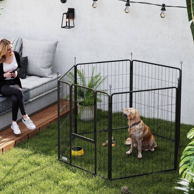 PawHut Dog Playpen, 6 Panels Puppy Pen Dog Playpen, 100cm High, Black, Black