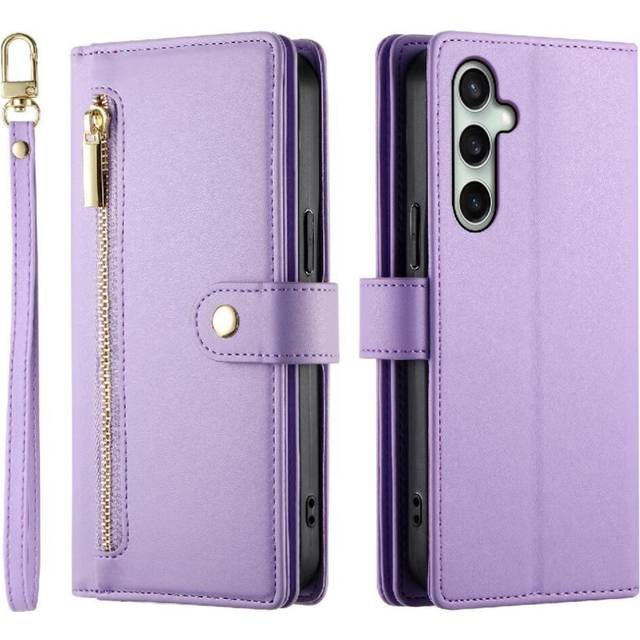 (Purple) Flip Case Compatible with Samsung Galaxy S24 Fe Wallet Business Crossbody Strap Stand Multifunctional